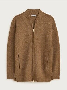 NWT J.Crew Women"s Full-zip flight sweater-jacket Sz S $188 Camel Wool